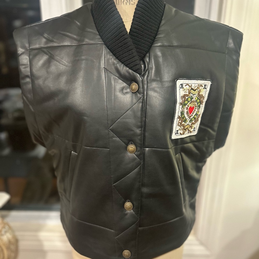 Truth Black Leather Women's Vest with Embroidered Patch